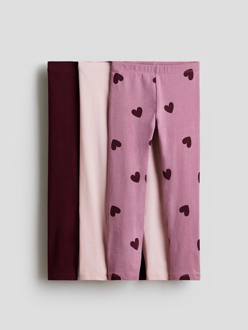 H&M Girls' 3-Pack Heart Leggings - Mauve, Light Pink & Burgundy